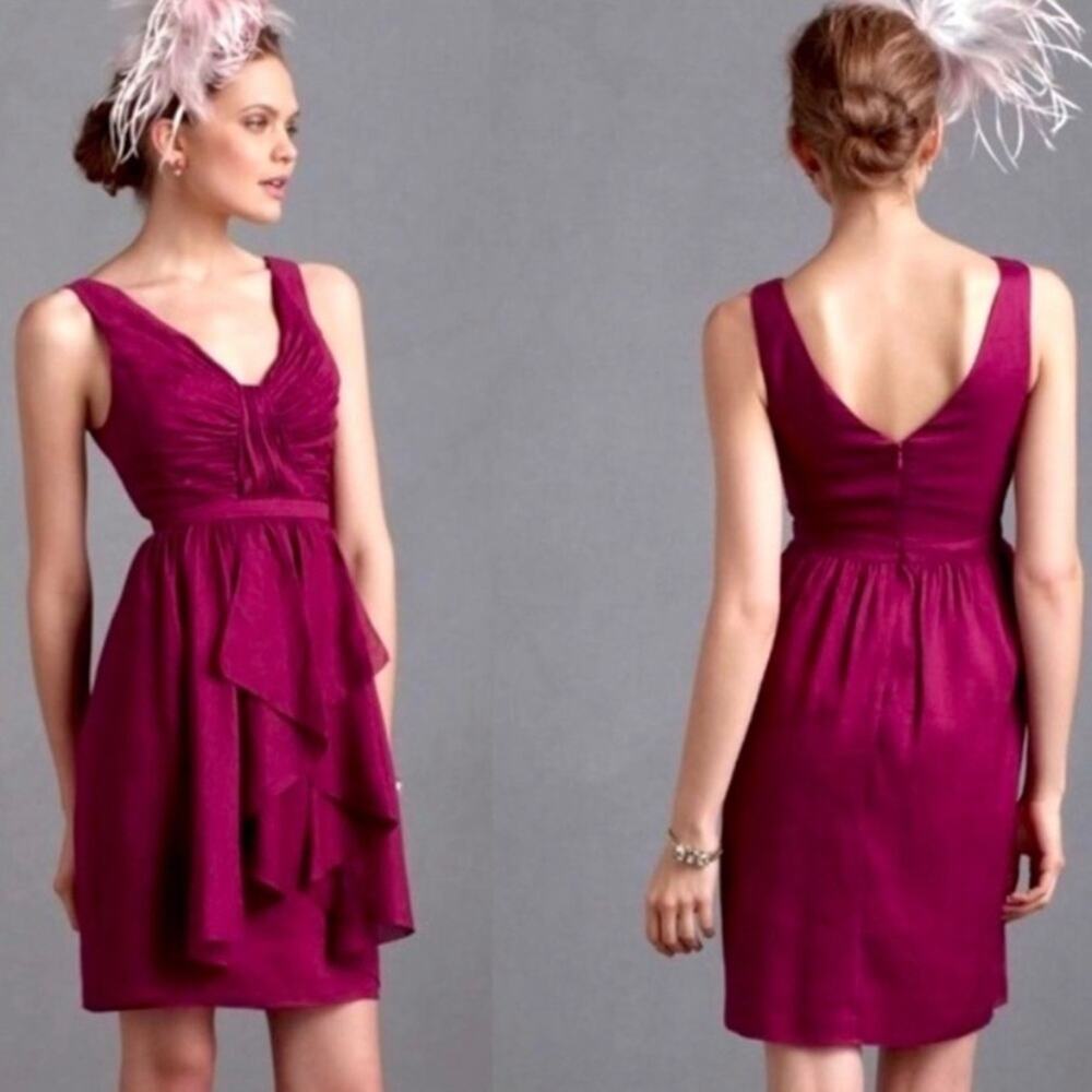 BHLDN Anthropologie Vivacity Fuschia Fit and Flare Deep V Sleeveless Mini Dress